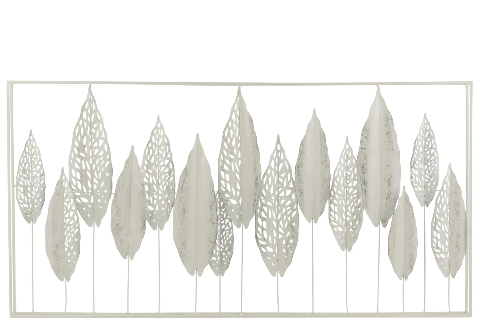Wanddecoratie Treirdon Wit met bladerenmotief in wit metaal, subtiele, stijlvolle muurdecoratie voor thuis