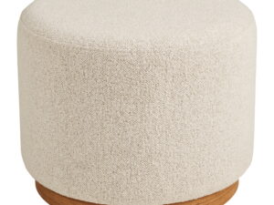 Poef Laullis in zand polyester met houten basis, rond en compact, 50 x 50 x 41 cm