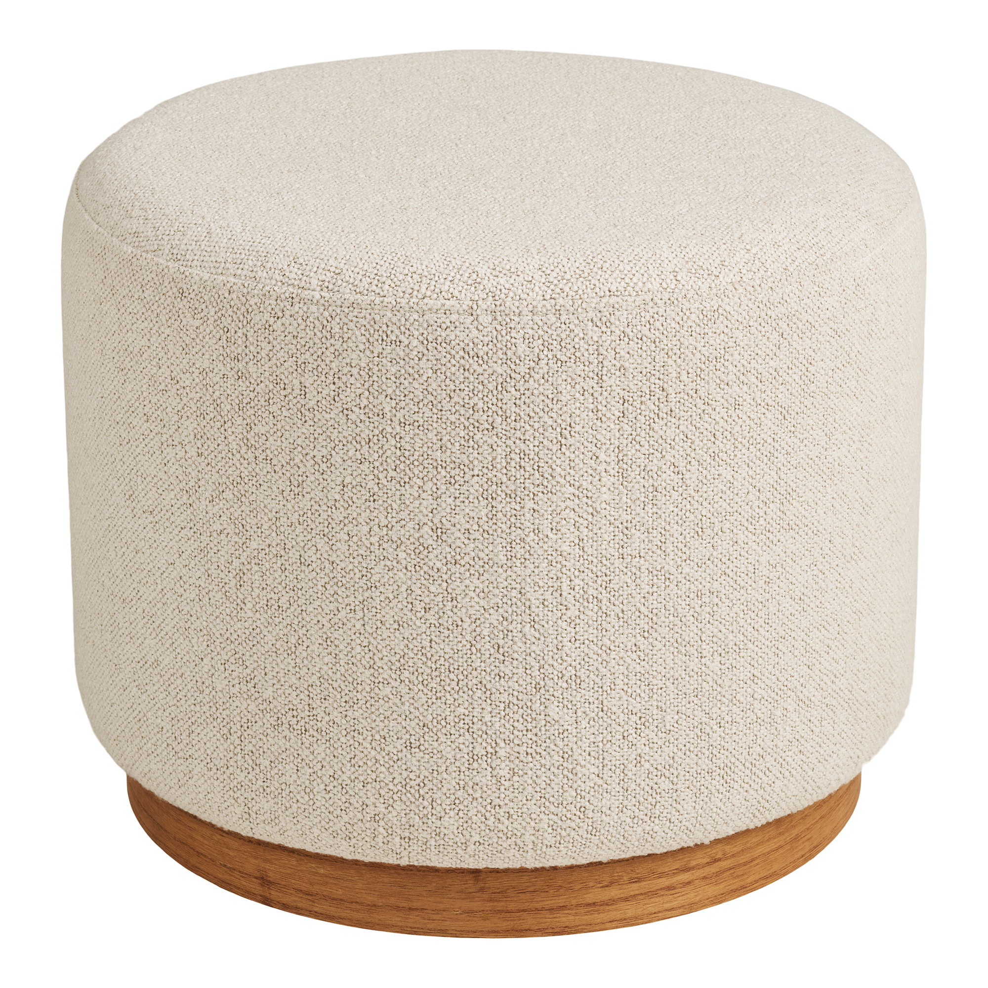 Poef Laullis in zand polyester met houten basis, rond en compact, 50 x 50 x 41 cm