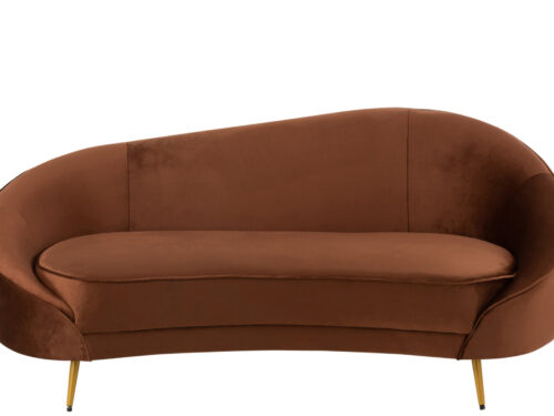 Bruine Bank Elisabeth met ronde vormen, zachte bekleding en slanke gouden poten, 180 cm breed