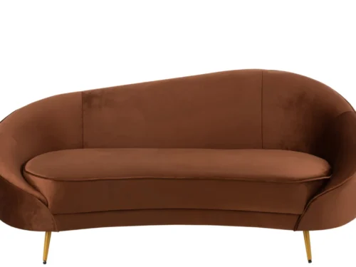 Bruine Bank Elisabeth met ronde vormen, zachte bekleding en slanke gouden poten, 180 cm breed