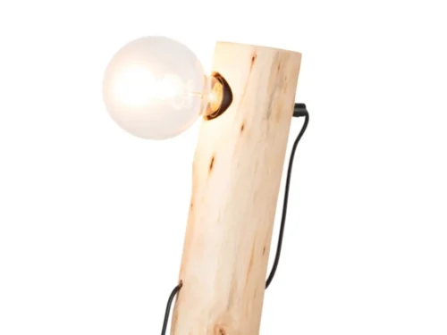 Tafellamp Daarmonte Hout H36 cm met naturel kastanjehout, zwart snoer en industriële fitting