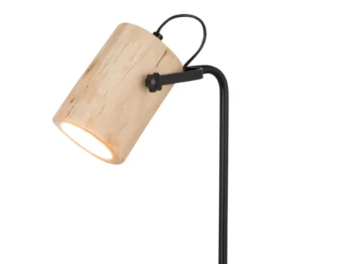 Dirdea bureaulamp van kastanjehout met zwarte voet en verstelbare kap, 42 cm hoog