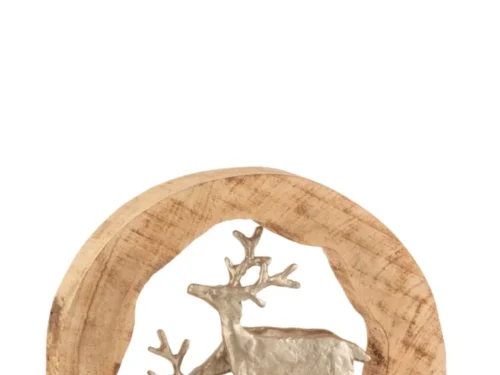 Beeld Geenino rendierpaar van mangohout en aluminium in zilver, compact decoratief accent voor dressoir of kast