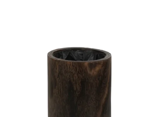 Bloempot Flaunor hout bruin op voet, met natuurlijke houtlook en compacte ronde vorm