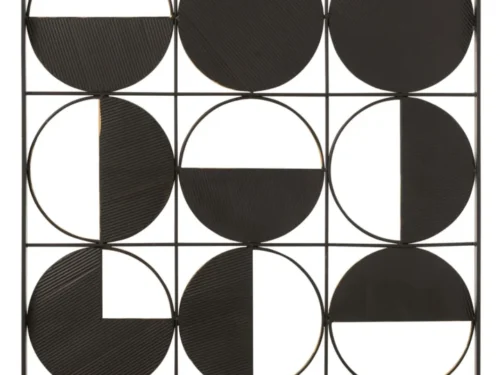 Wanddecoratie Nessund zwart en goud met cirkelmotief, metaal, spiegel en MDF, modern en gelaagd ontwerp
