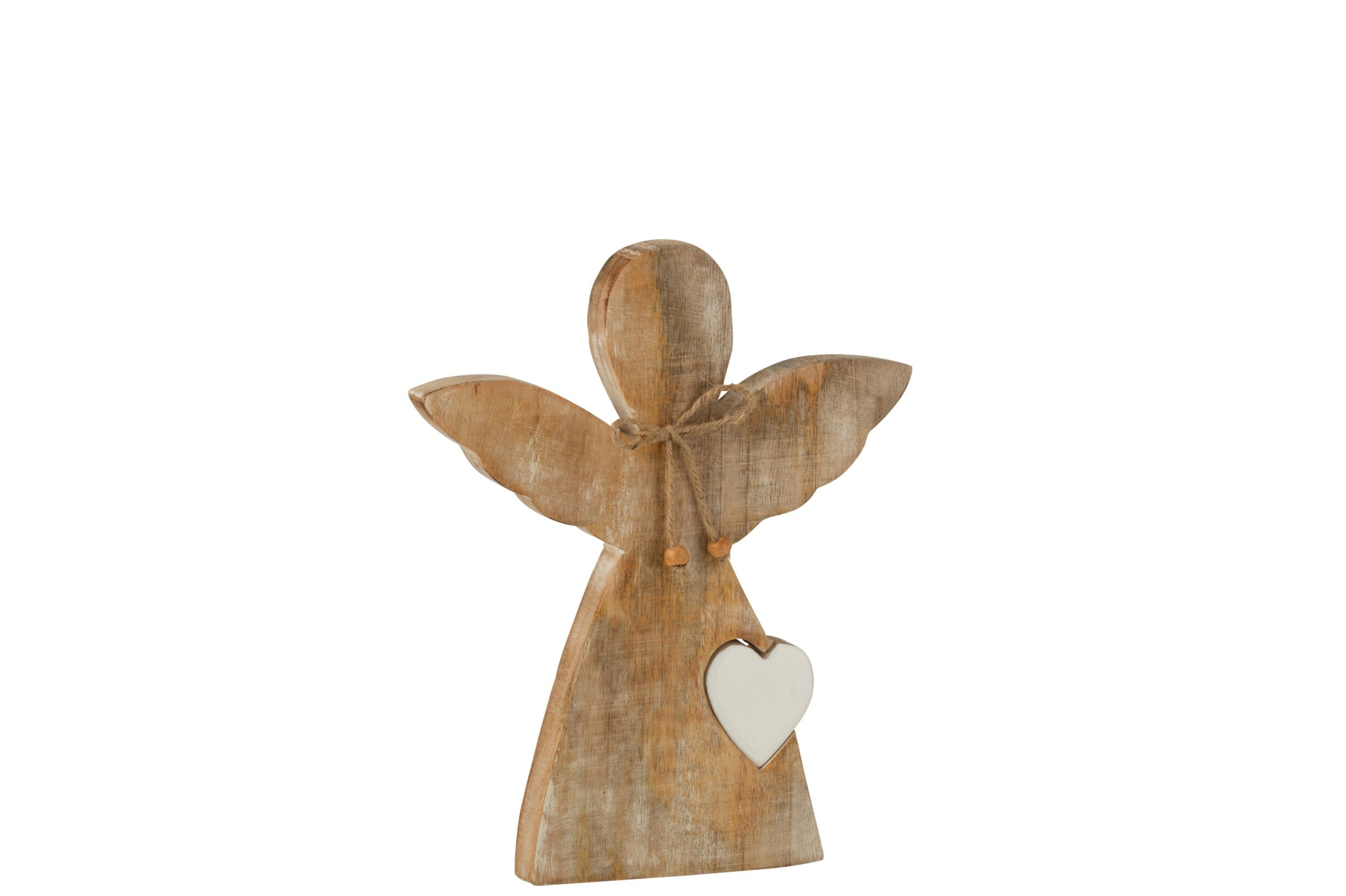 Witte Angel Heart decoratie van mangohout met hartje, compact woonaccessoire voor dressoir of vensterbank