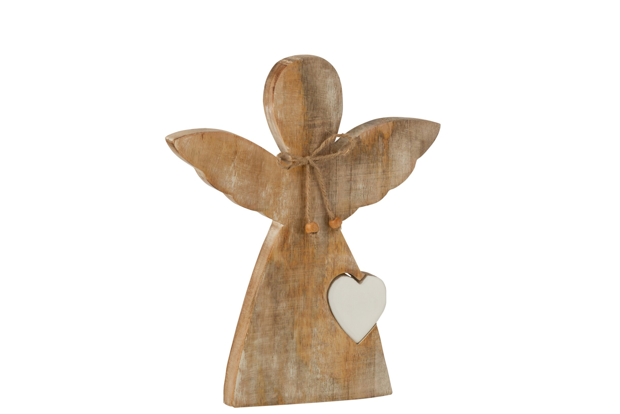 Decoratie Maannes mangohout naturel met whitewash, engelvorm en hartdetail voor aan de muur