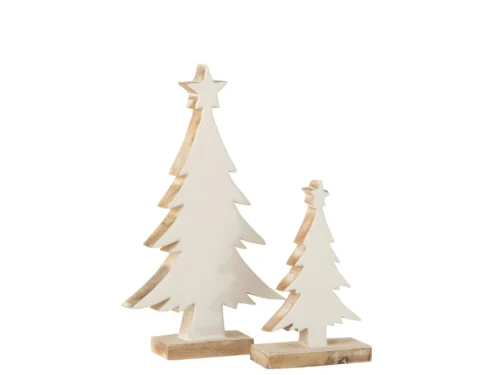 Kerstboom Meldas mangohout wit, smal decoratief model met natuurlijke houten basis, 32 cm