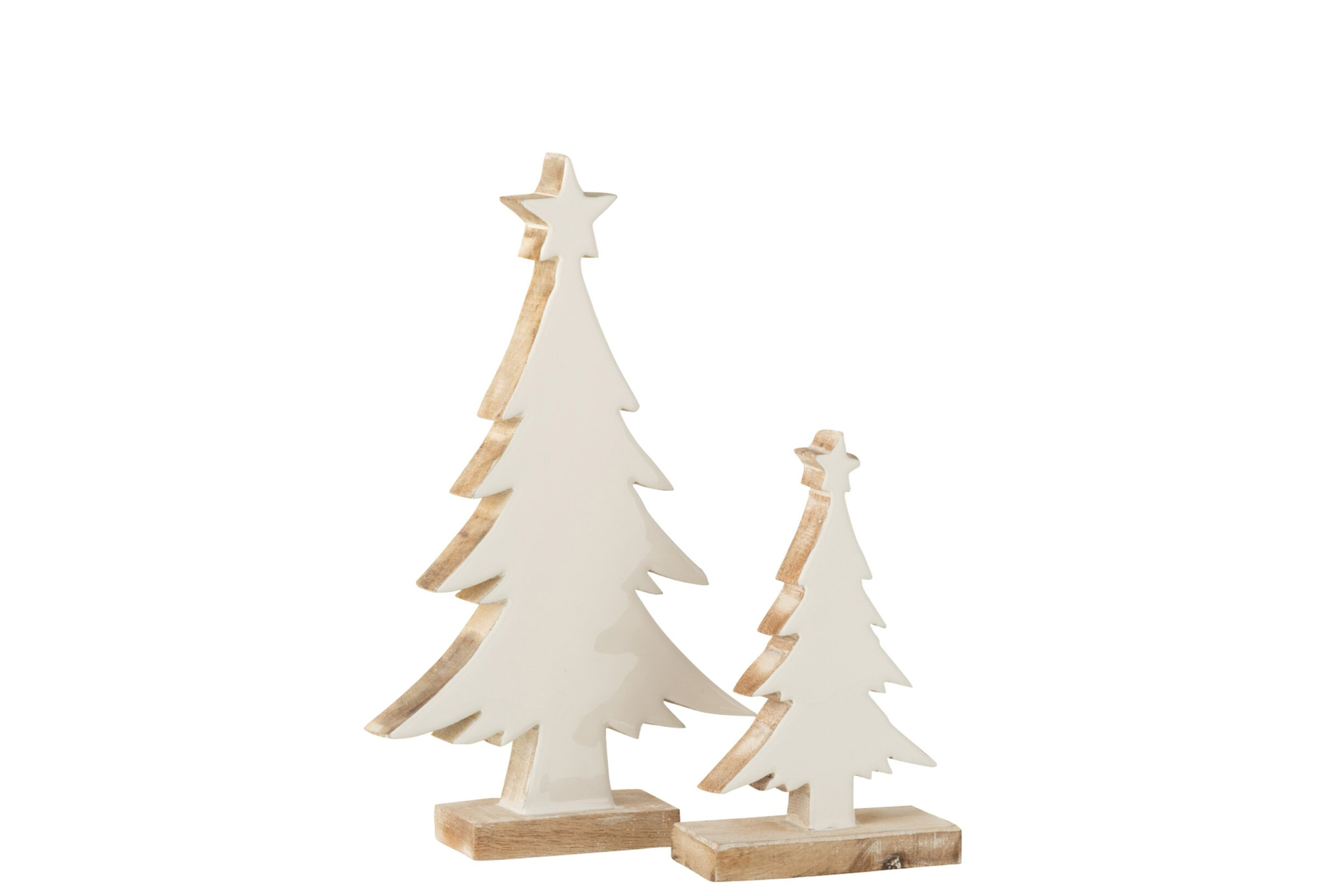 Kerstboom Meldas mangohout wit, smal decoratief model met natuurlijke houten basis, 32 cm