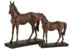 Beeld Truntar bruin paardenbeeld, decoratief duo op zwarte voet, warm en stijlvol woonaccessoire H36 cm