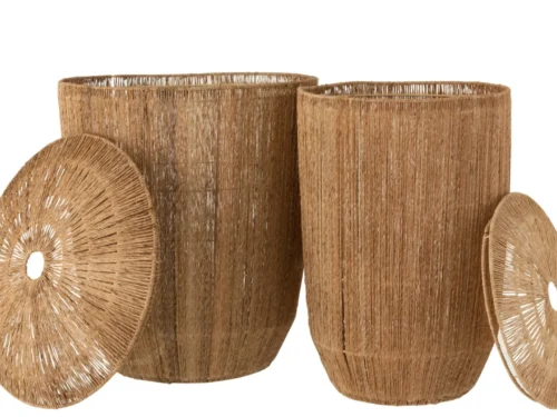 Mand Kleinto jute naturel set van 2 met deksels, langwerpig ontwerp en warme natuurlijke uitstraling