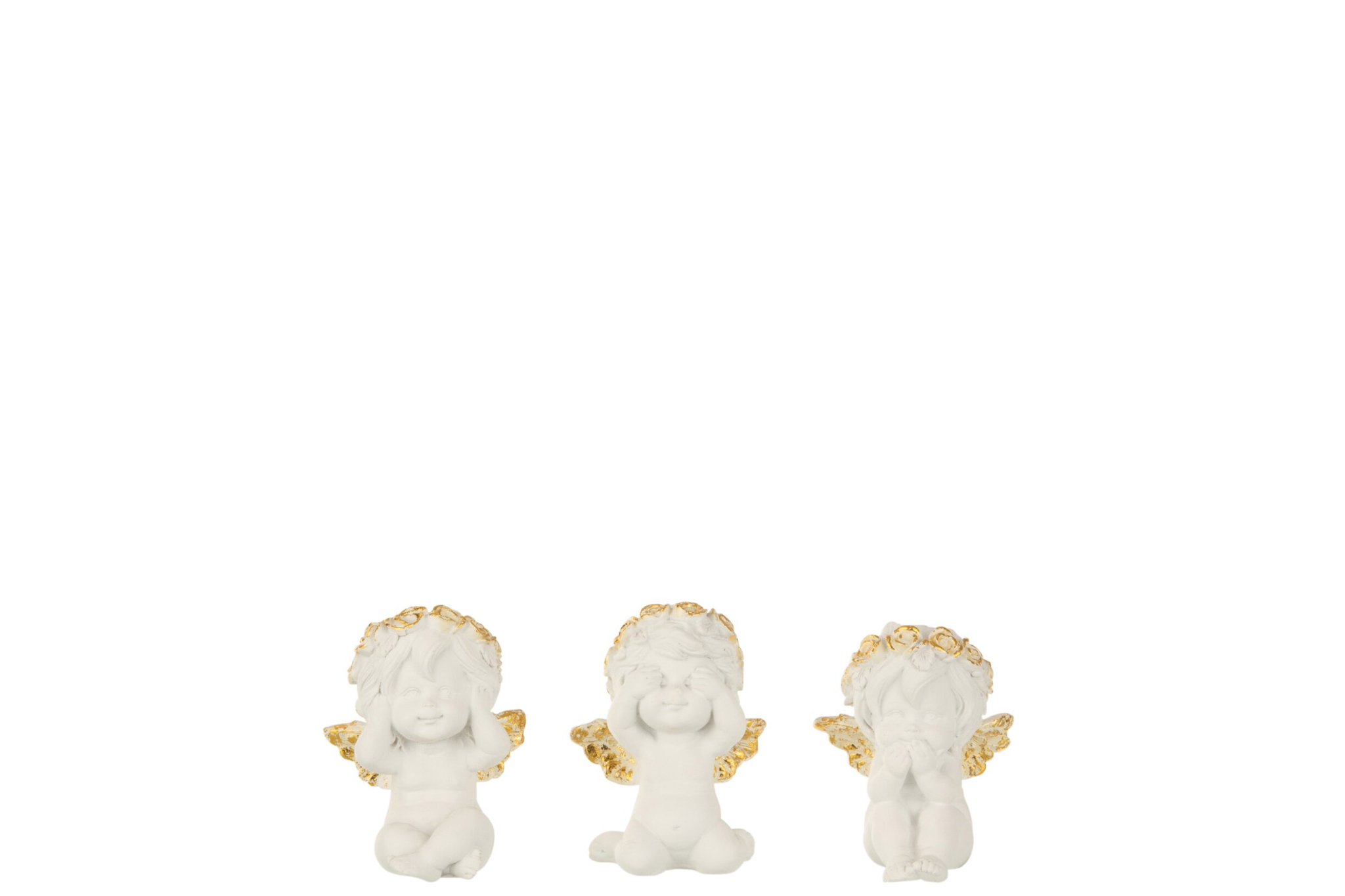 Decoratiefiguur Parund Wit set van 3 kleine engelen met goudaccenten voor een zachte, winterse sfeer