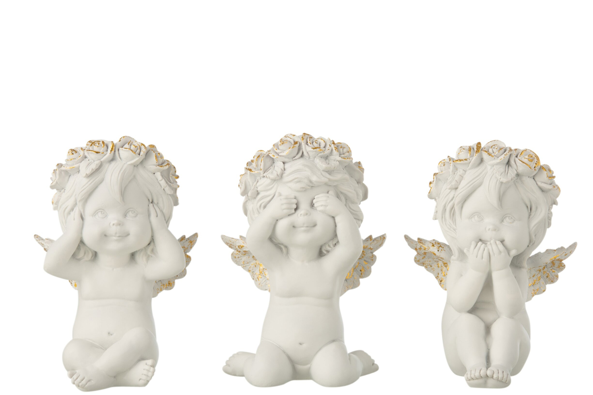 Deermira polyresin engel set van 3 wit met gouden accenten, H18 cm, sierlijk en decoratief