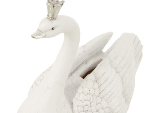 Witte Spaarpot Stondine in zwaanvorm, decoratief woonaccessoire met kroon en verfijnde details