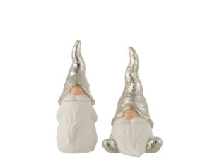 Beeld Skikal Klei Zilver H34,5 cm - Set van 2