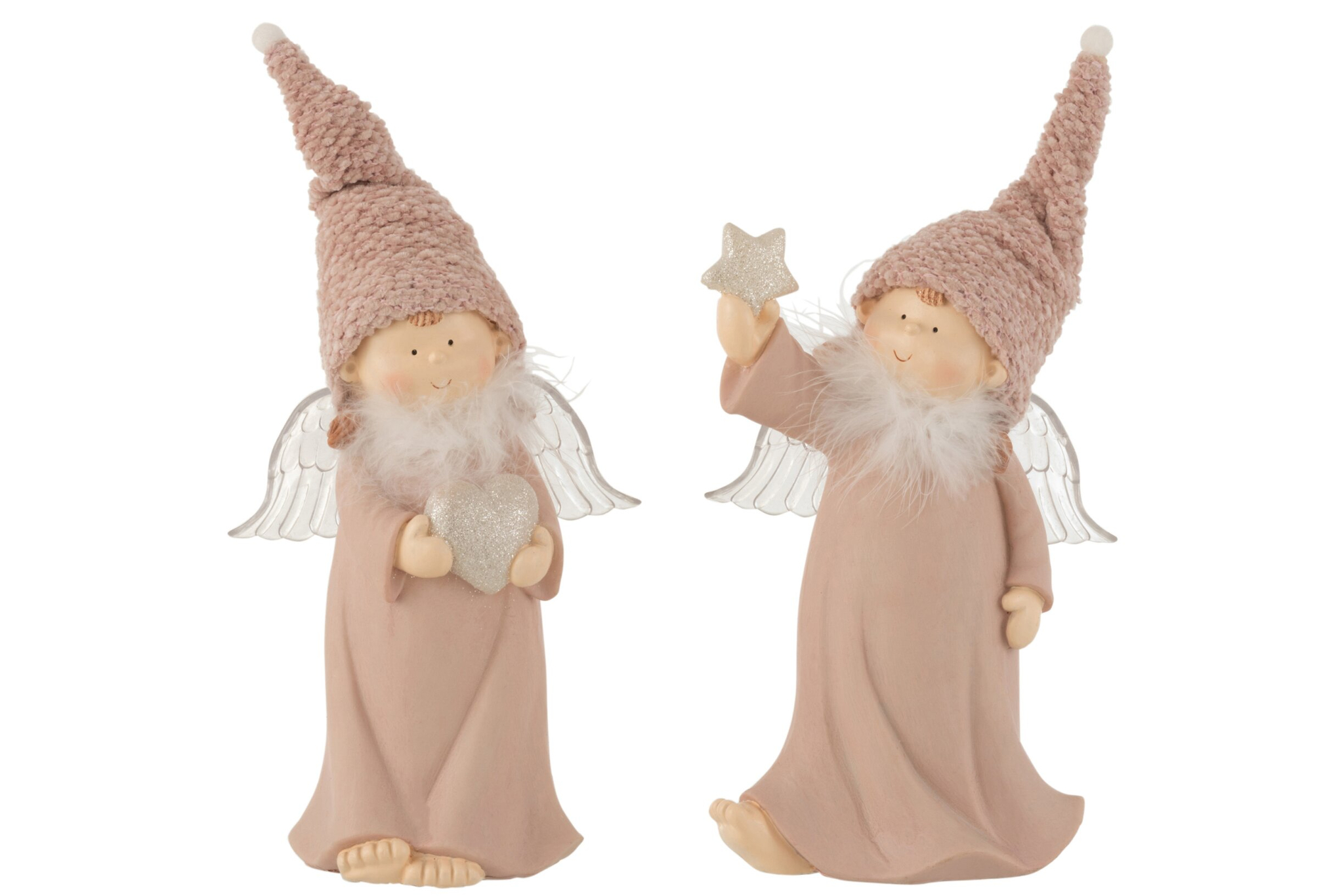 Woonaccessoire Lorris gips roze set van 2 engelenornamenten met hart en ster, zachte decoratieve uitstraling