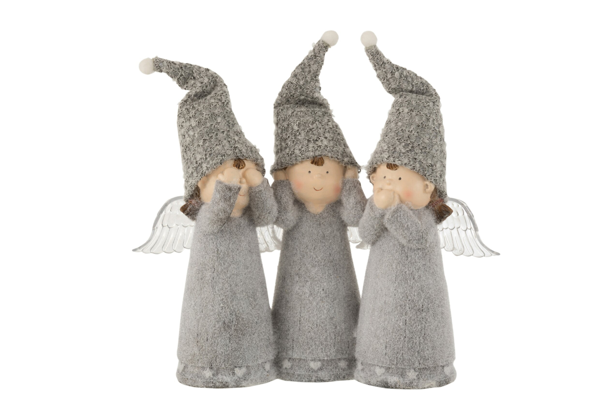 Decoratiefiguur Monsello gips grijs: set van 3 engeltjes met hoge mutsen, 21 cm, subtiel en sfeervol