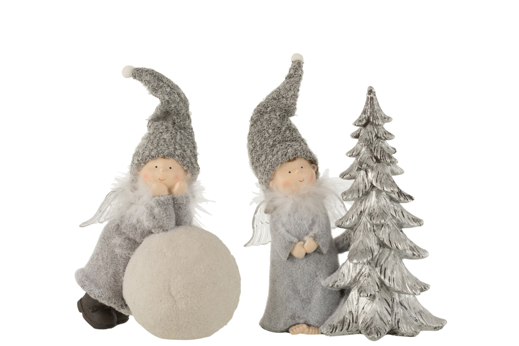 Zusia kunstboom set van 2 in grijs-greige met speelse winterfiguren en decoratieve kerstboom