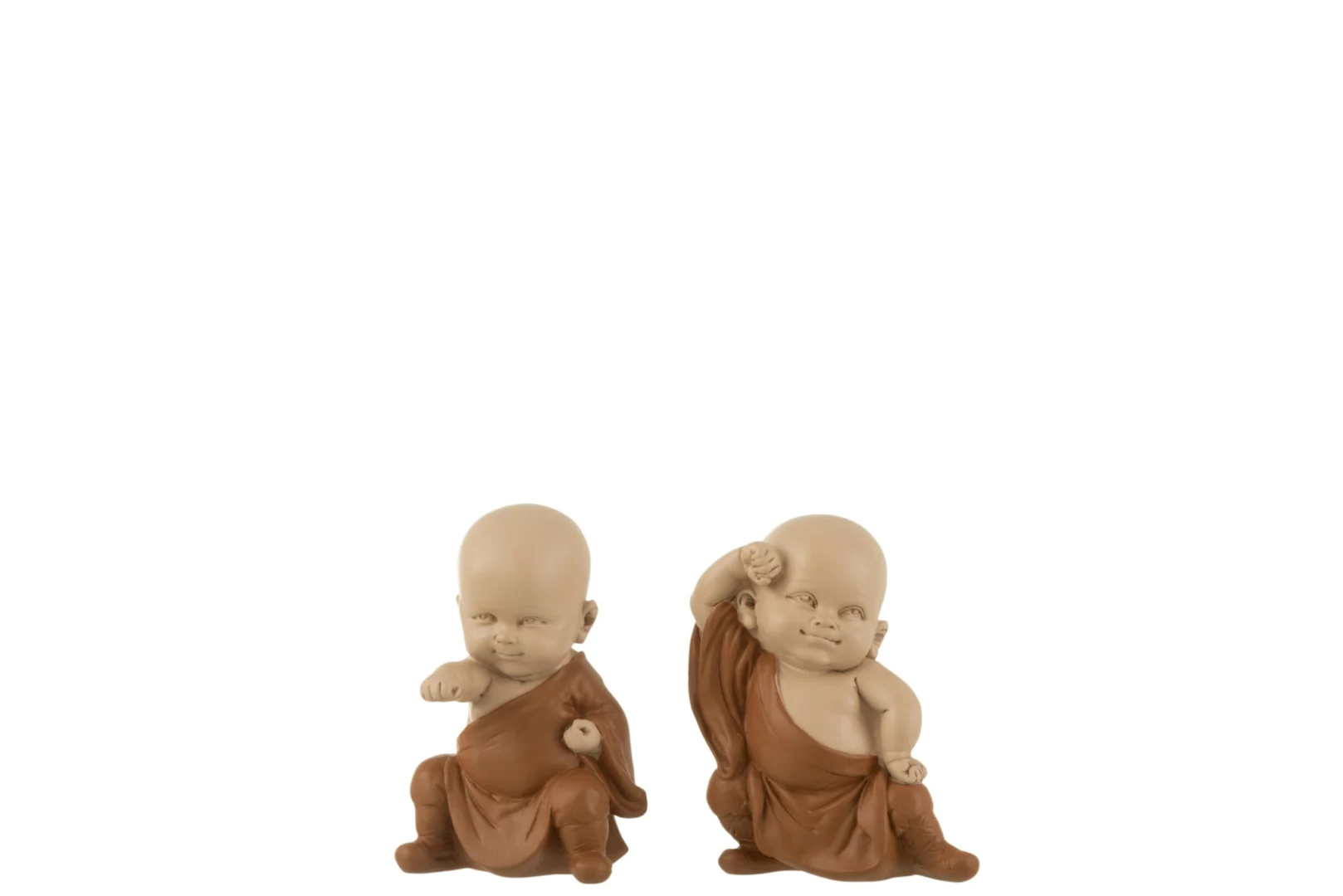 Zosti polyresin monnikbeeldjes bruin, set van 2, H11 cm, decoratieve woonaccessoires met serene uitstraling