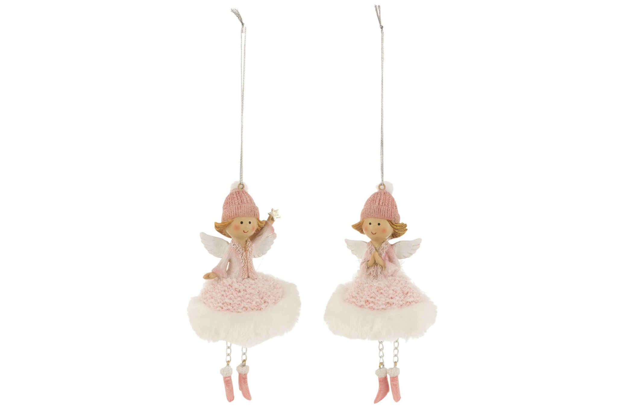 Engelhanger Beeskond polyresin roze, decoratieve kerstengel met gebreide muts, vleugels en zachte details