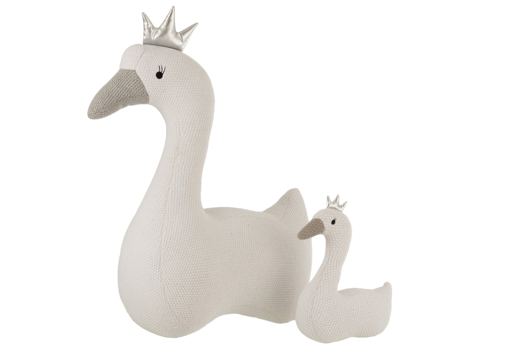 Decoratiefiguur Bootil polyester wit, zwaanmoeder en kuiken met kronen, H77 cm