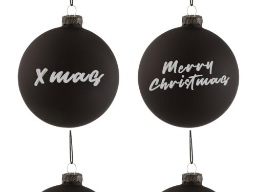 Mosaro glazen zwarte kerstballen met witte tekst X-mas, Merry Christmas, Noël en hohoho