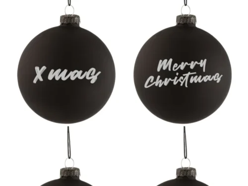 Mosaro glazen zwarte kerstballen met witte tekst X-mas, Merry Christmas, Noël en hohoho