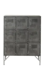 Kast Slooda Zilver 86 cm, metalen lockerkast met 9 deuren en slanke poten in industriële stijl