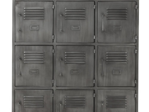 Kast Slooda Zilver 86 cm, metalen lockerkast met 9 deuren en slanke poten in industriële stijl