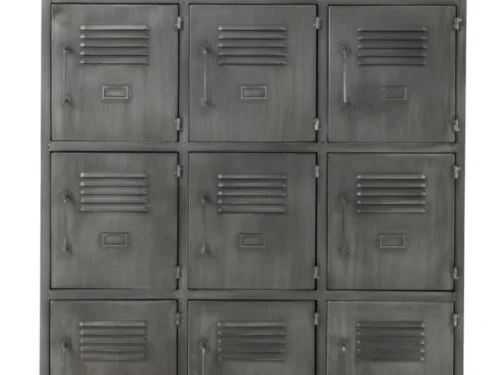 Kast Slooda Zilver 86 cm, metalen lockerkast met 9 deuren en slanke poten in industriële stijl