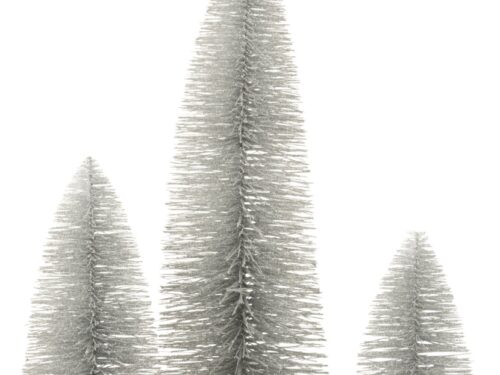 Kliemona kerstboomdecoratie zilver PVC en vurenhout, 61 cm hoog, op houten voetjes