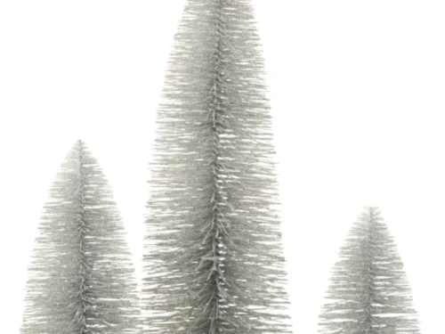 Kliemona kerstboomdecoratie zilver PVC en vurenhout, 61 cm hoog, op houten voetjes