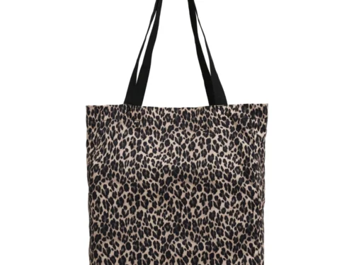 Woonaccessoire Trieskar totebag met luipaardprint, polyester-katoen en brede zwarte hengsels