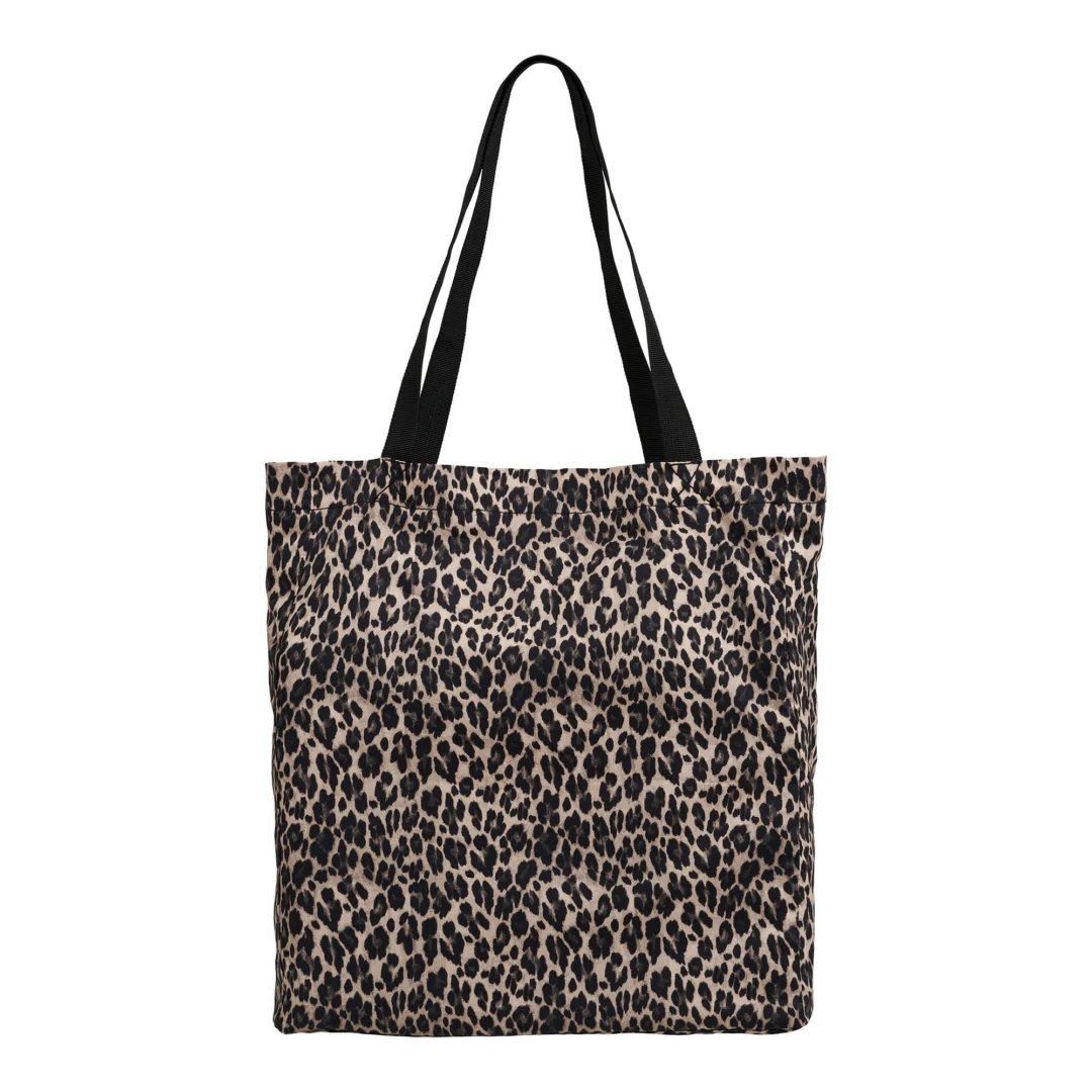 Woonaccessoire Trieskar totebag met luipaardprint, polyester-katoen en brede zwarte hengsels