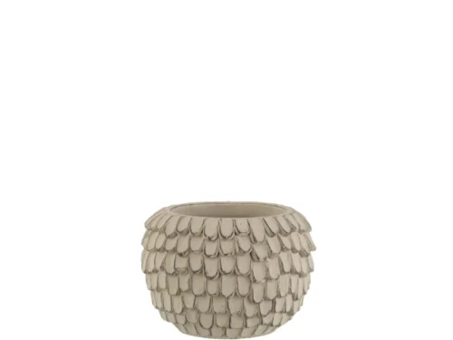 Bloempot Greessun beton grijs met verenreliëf, compacte decoratieve cementpot voor binnengebruik