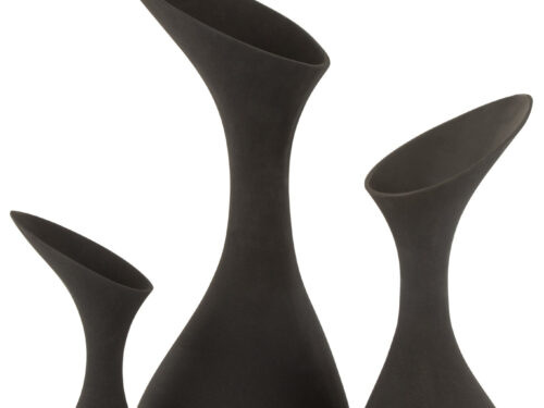 Zwarte Steintor aluminium vaasenset met drie sculpturale vazen, hoge matte afwerking en stoere moderne look