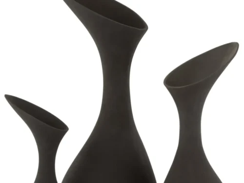 Zwarte Steintor aluminium vaasenset met drie sculpturale vazen, hoge matte afwerking en stoere moderne look