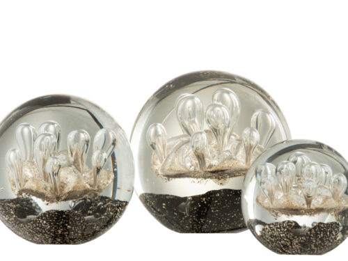 Presse-papier Traurmes Glas Zwart met zwarte basis en goudkleurige details, decoratieve glazen bol