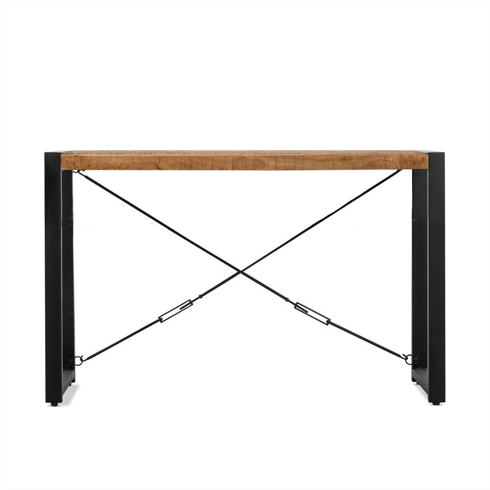 Sidetable Faaber Naturel met mangohouten blad en zwart metalen frame, smal en stoer design