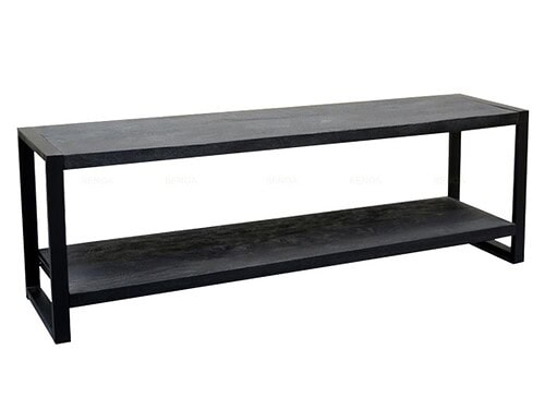 TV-meubel Jassea zwart met twee houten planken en stoer stalen frame