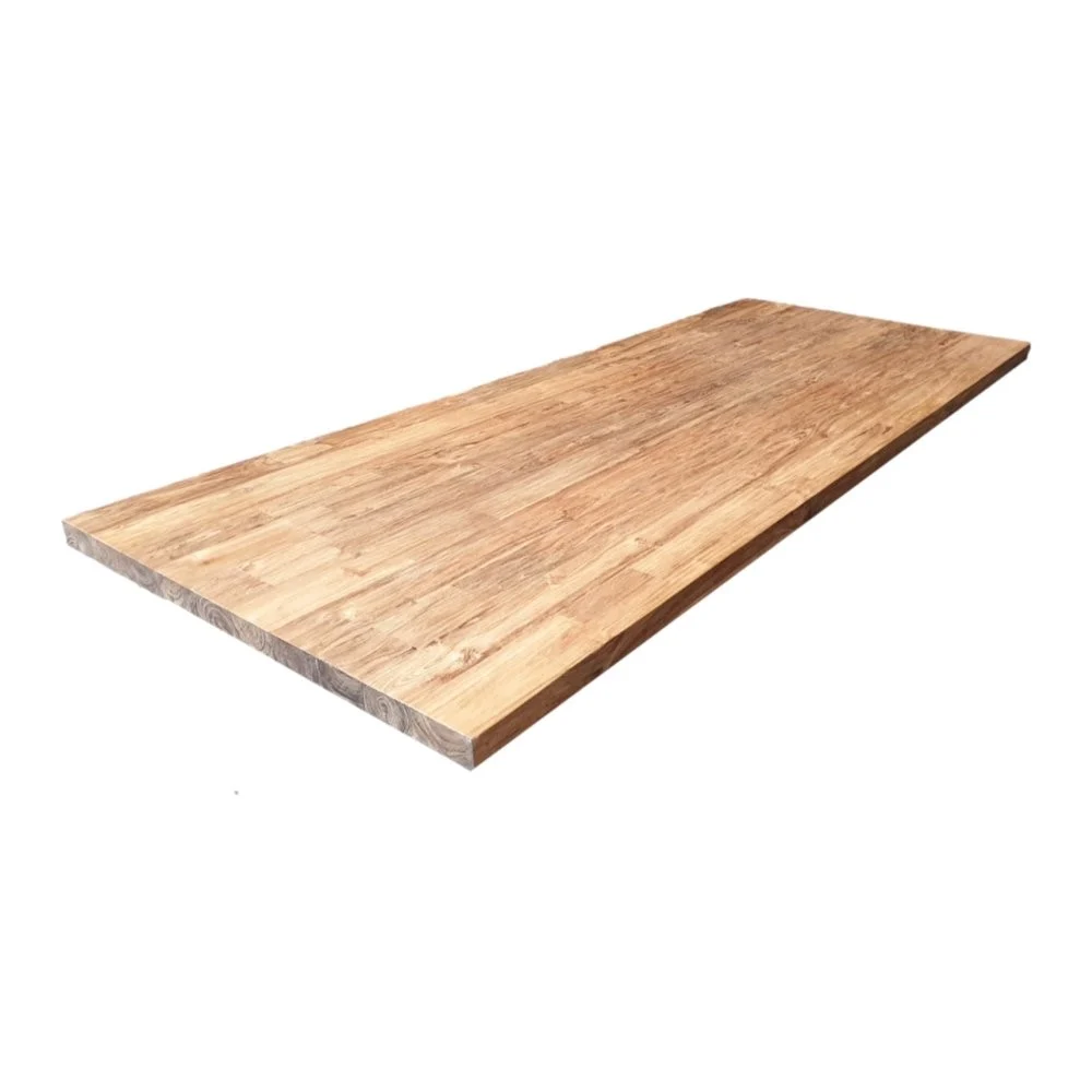 Tafelblad Kaulak Teak van gerecycled hout, rechthoekig, licht geborsteld en 5 cm dik