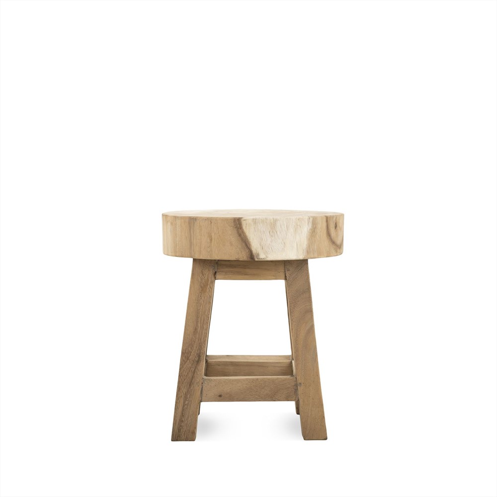 Krukje Doollen Naturel van hout met ronde zitting en stevig, compact design