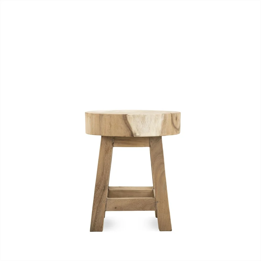 Krukje Doollen Naturel van hout met ronde zitting en stevig, compact design