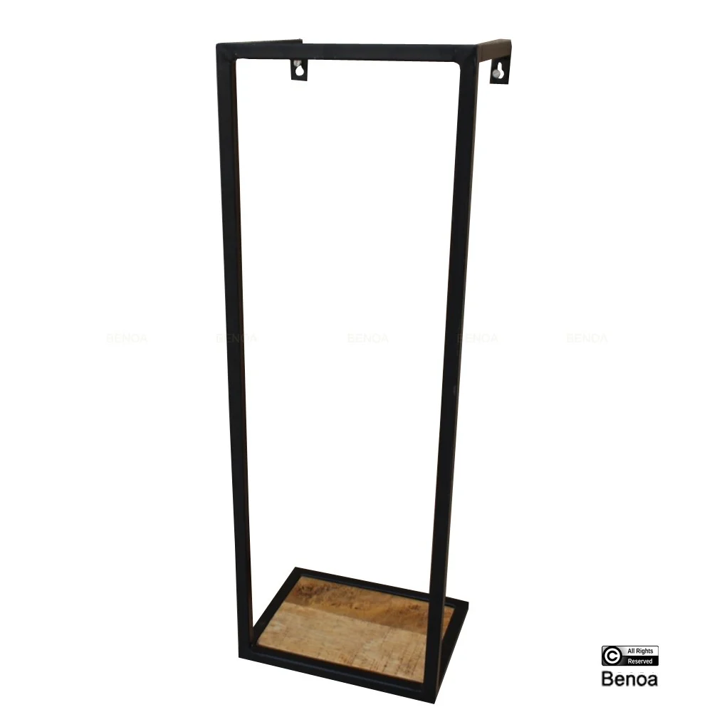 Wandplank Hoskal mangohout met zwart stalen frame en industriële uitstraling