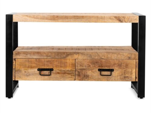 TV-meubel Ceintand naturel mangohout met zwart metalen frame en 2 lades, 120 cm breed