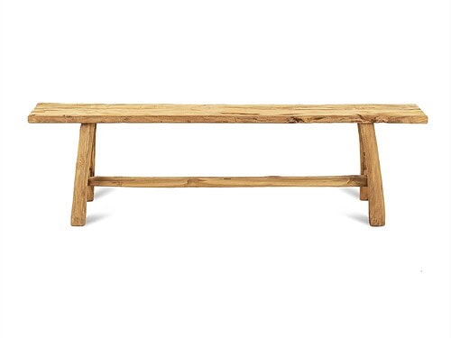 Bankje Feinsa van antiek teak met robuuste look, geschikt als sidetable, bijzettafel of zitbankje