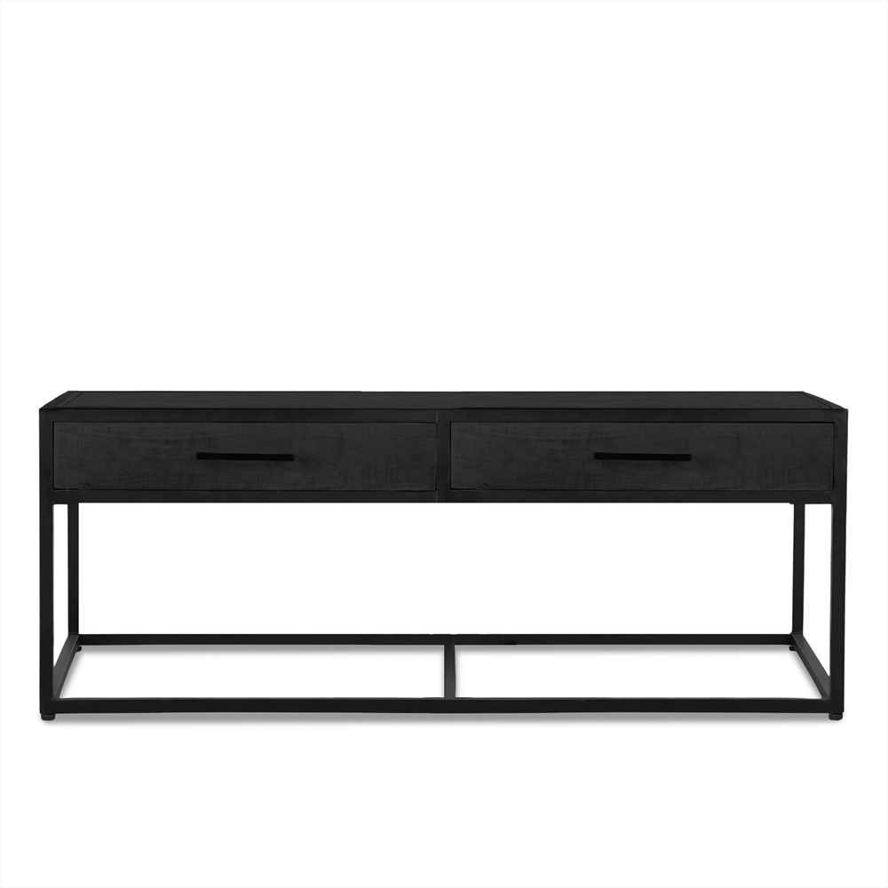 Salontafel Skintella Zwart met twee laden, mangohouten blad en zwart stalen frame
