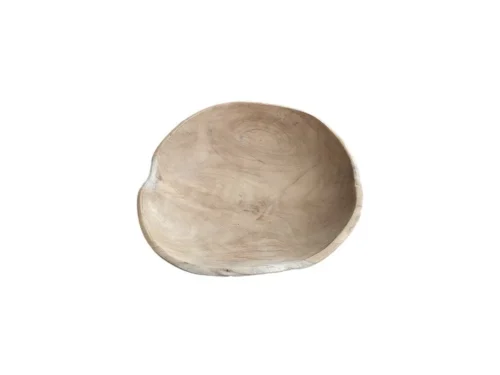 Schaal Tuntar teak met natuurlijke, organische vorm en warme houtnerf, 30 cm diameterspatie