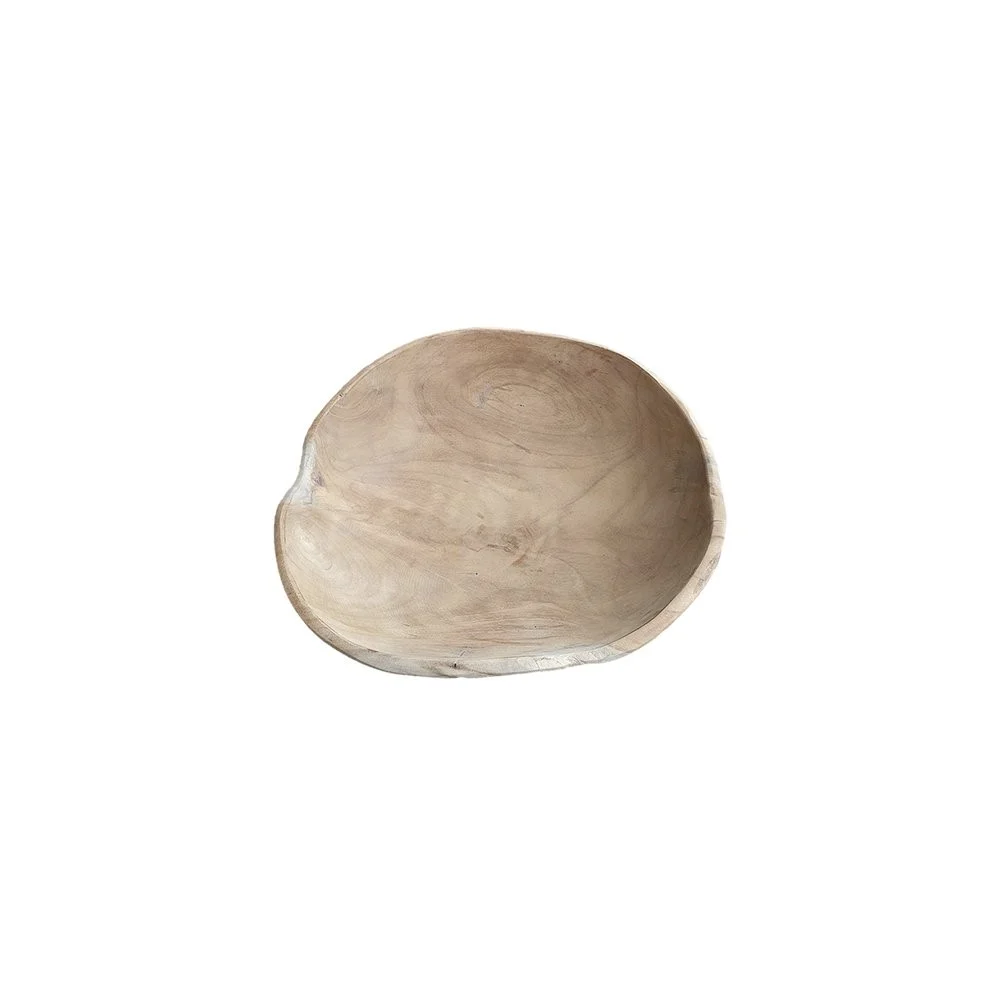 Schaal Tuntar teak met natuurlijke, organische vorm en warme houtnerf, 30 cm diameterspatie